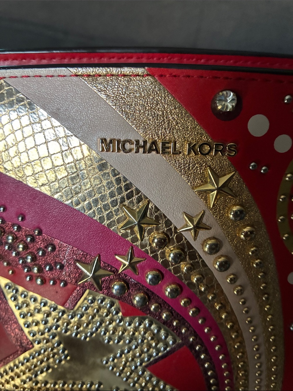 Michael Kors Red Selma embellished Crossbody with Gold & Pink Embellishments - Picture 3 of 15